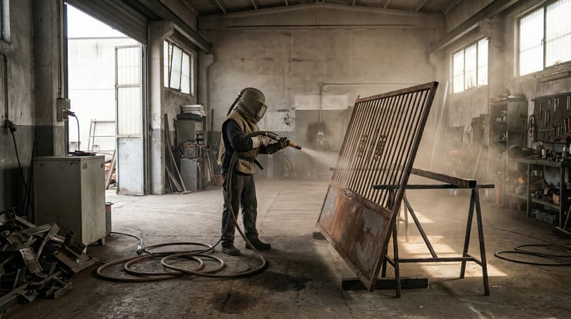 ضرب الرمل لإزالة الصدأ والدهانات