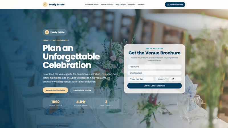 Luxury Venue Brochure Download Landing Page
