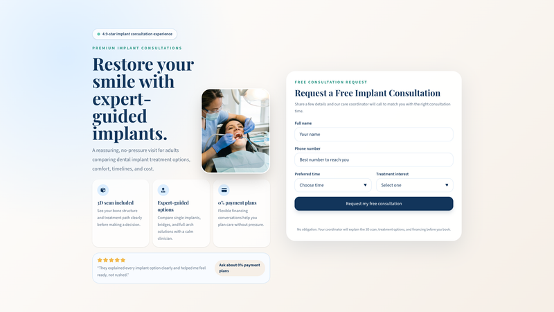 Dental Implant Consultation One-Screen Lead Page