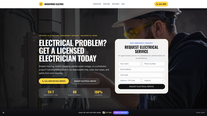 BrightWire Electrician Emergency Call Landing Page