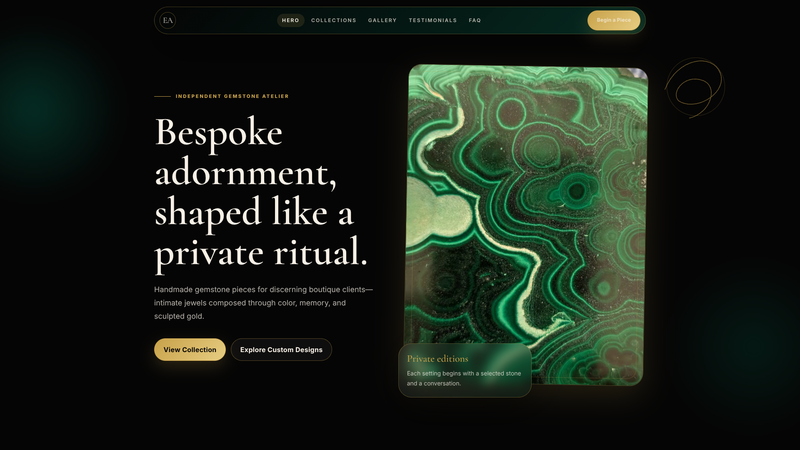 Emerald Atelier &mdash; Premium Handmade Jewelry One-Pager