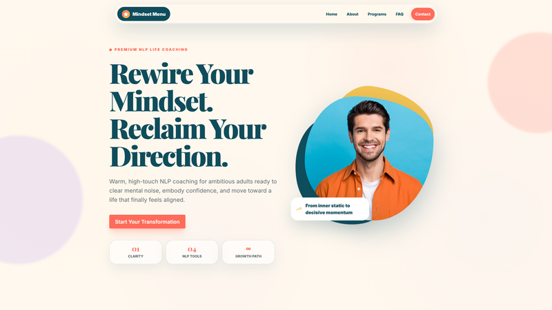MindShift Radiance &mdash; Premium NLP Life Coaching One-Pager