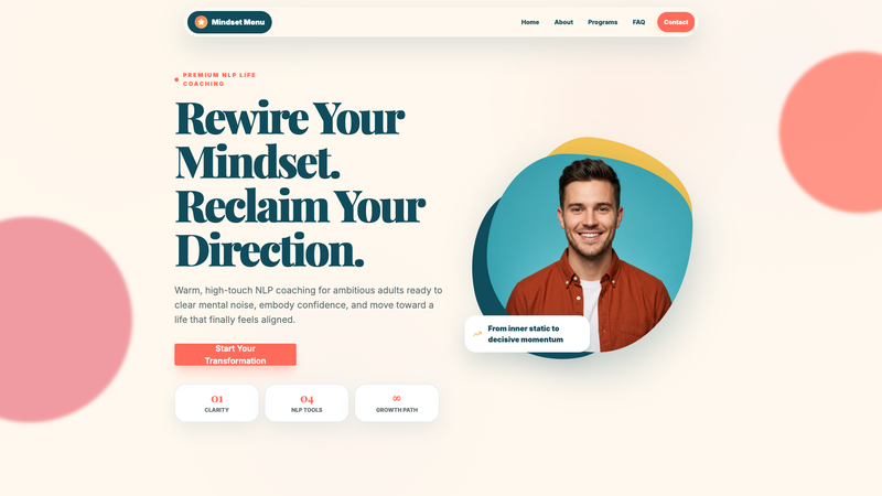 MindShift Radiance &mdash; Premium NLP Life Coaching One-Pager