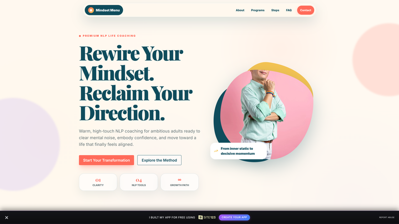 MindShift Radiance &mdash; Premium NLP Life Coaching One-Pager