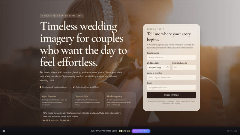 Wedding Photographer Availability Lead Screen