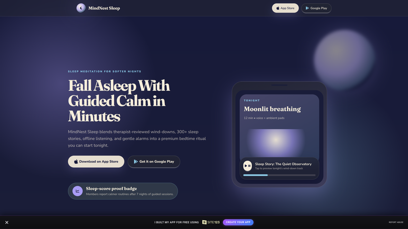 MindNest Sleep &mdash; App Download Landing Page