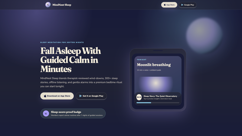 MindNest Sleep &mdash; App Download Landing Page
