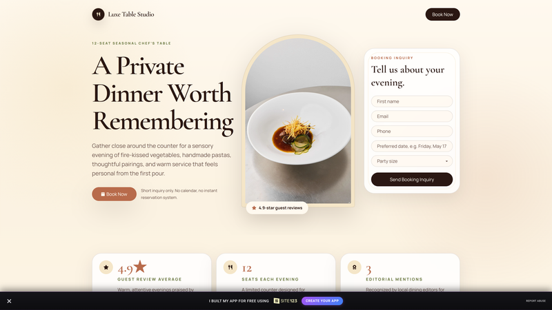 Luxe Table Studio &mdash; Book Now Restaurant Landing Page