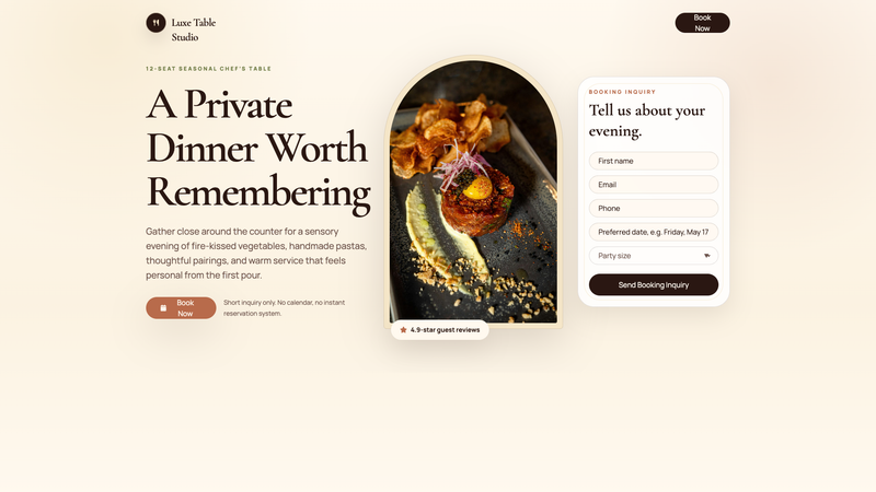 Luxe Table Studio &mdash; Book Now Restaurant Landing Page