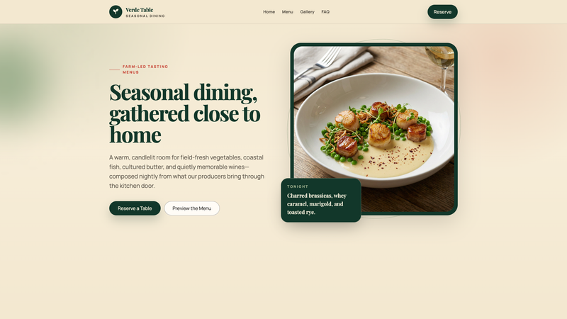 Verde Table &mdash; Farm-to-Table Restaurant One-Pager