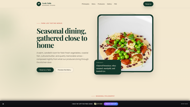 Verde Table &mdash; Farm-to-Table Restaurant One-Pager