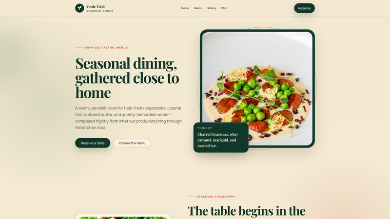 Verde Table &mdash; Farm-to-Table Restaurant One-Pager
