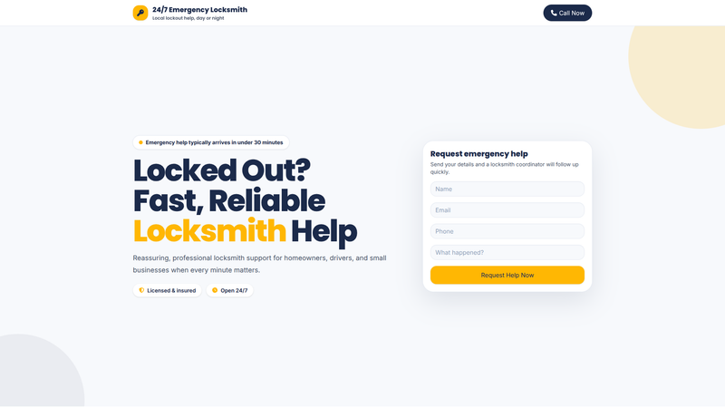 24/7 Emergency Locksmith &mdash; Lead Capture Landing Page
