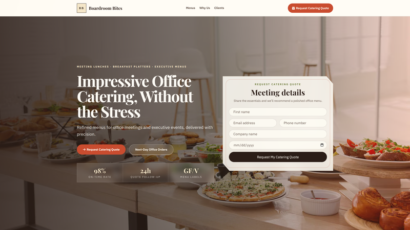 Boardroom Bites Corporate Catering Website