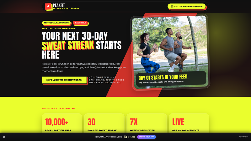 PeakFit Challenge &mdash; Follow Us on Instagram Landing Page