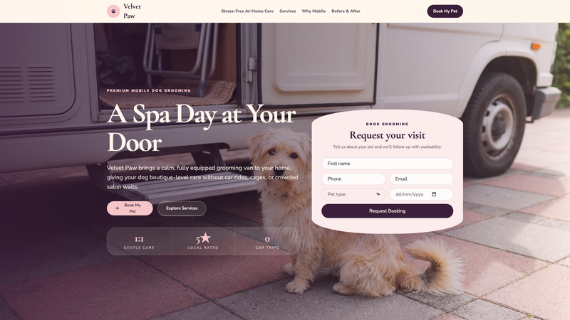 Velvet Paw Mobile Grooming One-Pager