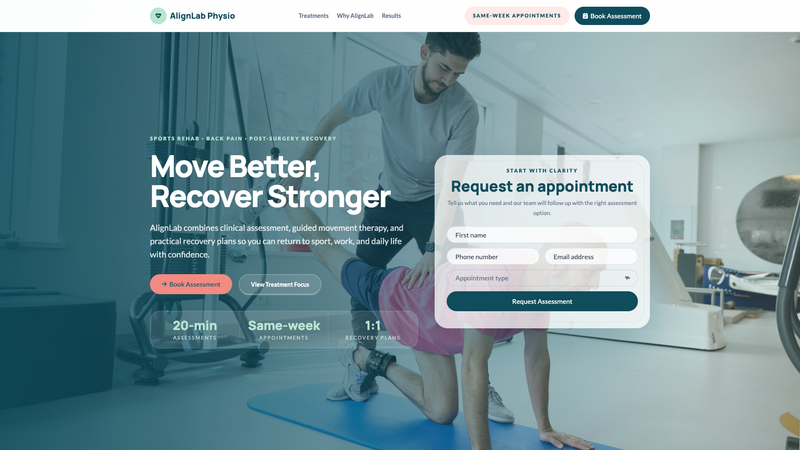 AlignLab Physiotherapy Clinic One-Pager