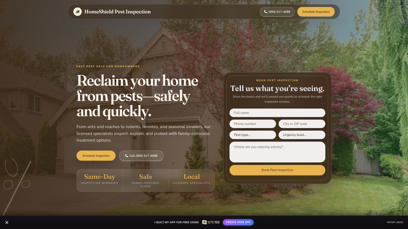 Pest Control Inspection Lead Landing Page