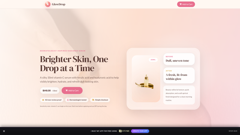 GlowDrop Serum &mdash; Add to Cart Landing Page