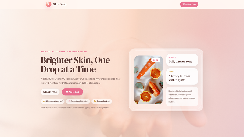 GlowDrop Serum &mdash; Add to Cart Landing Page
