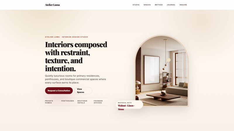 Atelier Luma &mdash; Luxury Interior Design Studio One-Pager