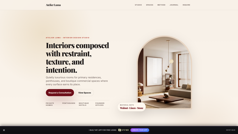 Atelier Luma &mdash; Luxury Interior Design Studio One-Pager