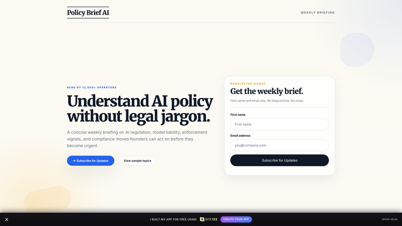 AI Policy Brief Newsletter Signup Page