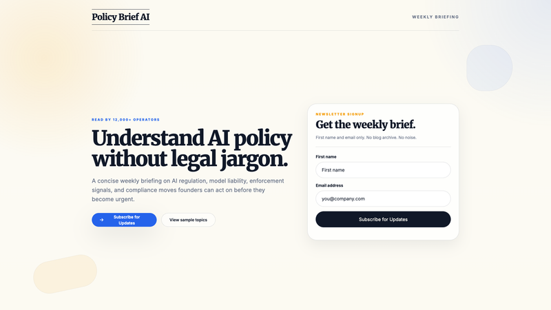 AI Policy Brief Newsletter Signup Page
