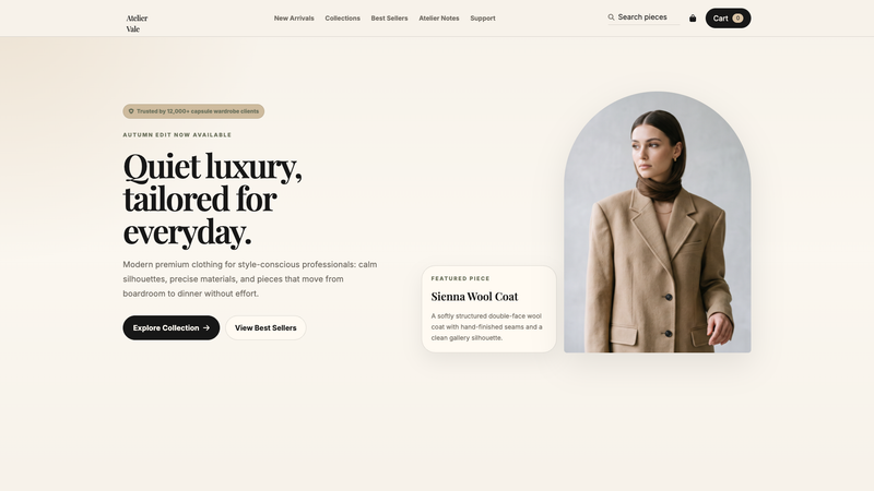 Atelier Vale &mdash; Premium Minimal Fashion Store