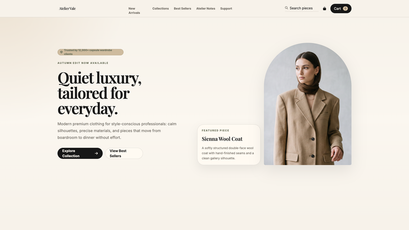 Atelier Vale &mdash; Premium Minimal Fashion Store