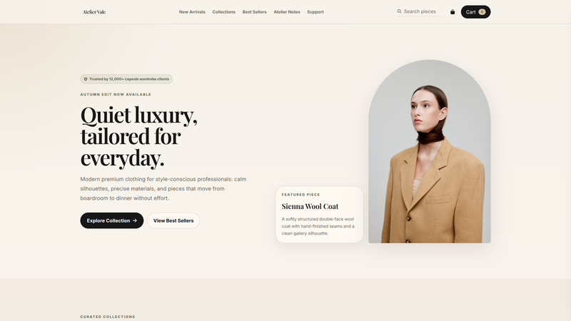Atelier Vale &mdash; Premium Minimal Fashion Store