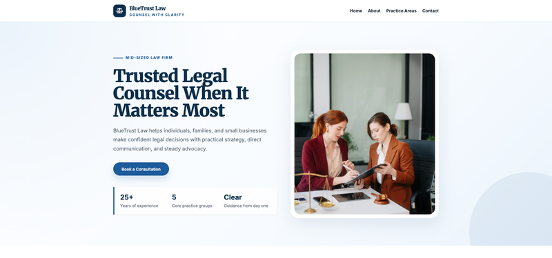 BlueTrust Law Firm One-Page Website