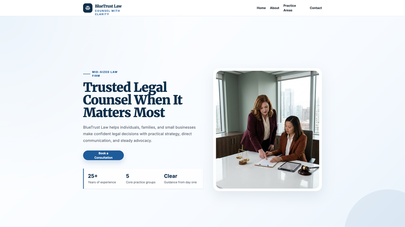 BlueTrust Law Firm One-Page Website