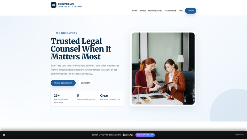 BlueTrust Law Firm One-Page Website