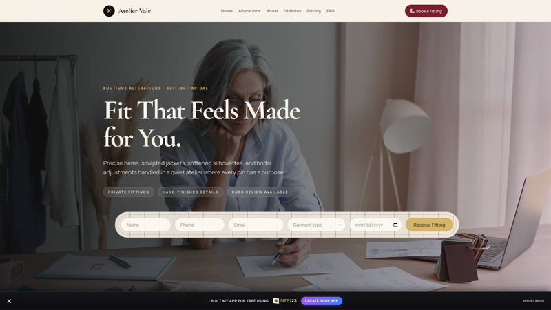 Tailor Alterations Booking Landing Page