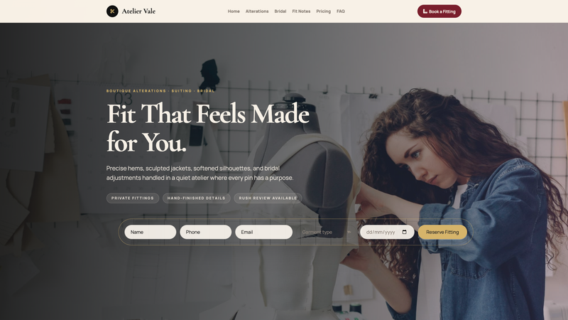 Tailor Alterations Booking Landing Page