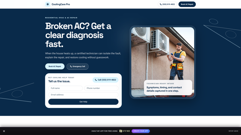 HVAC AC Repair Cooling Service Landing Page