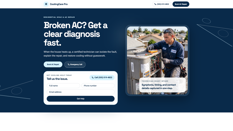 HVAC AC Repair Cooling Service Landing Page