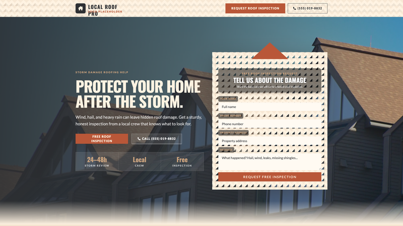 Roofing Contractor Storm Damage Landing Page