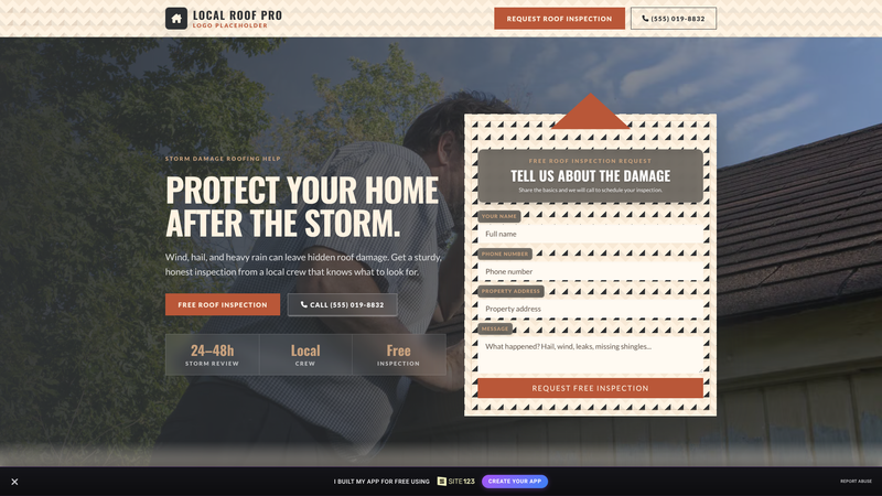 Roofing Contractor Storm Damage Landing Page