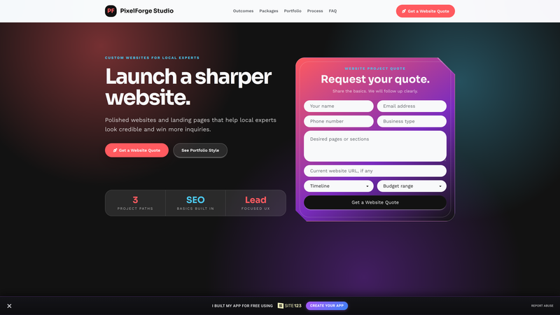 PixelForge Web Design Agency Quote Landing Page