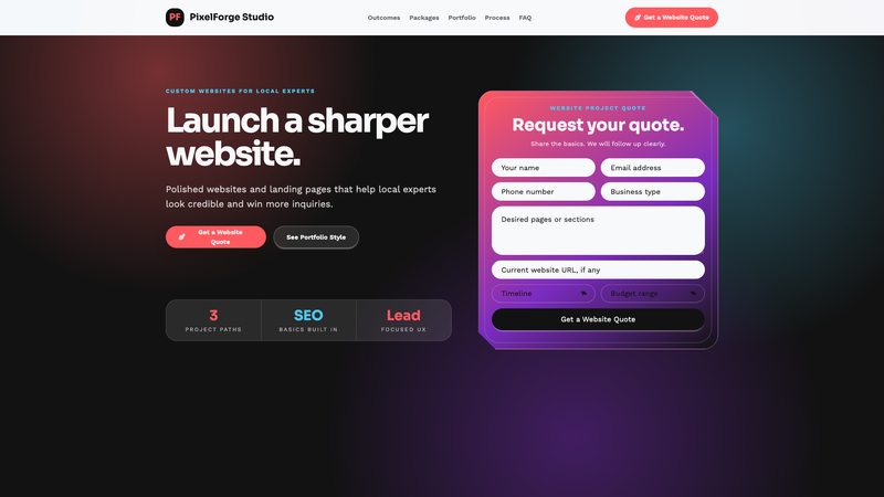 PixelForge Web Design Agency Quote Landing Page