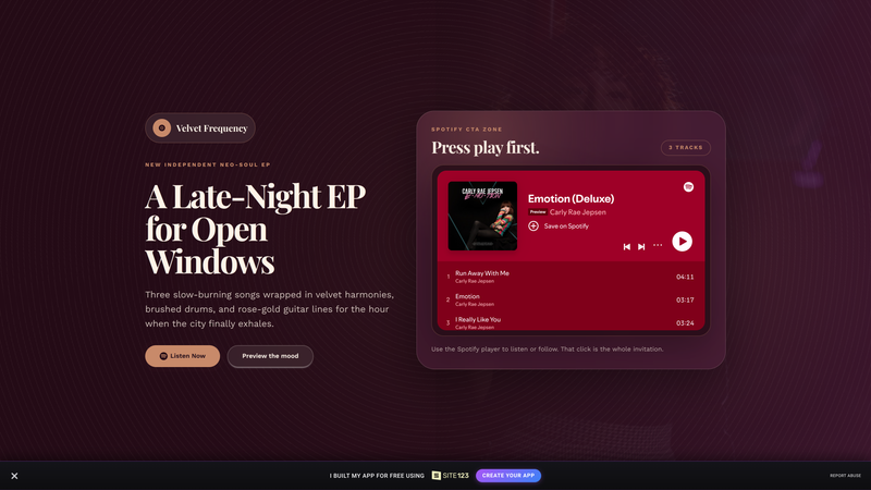 Velvet Frequency &mdash; Spotify Album Landing Page