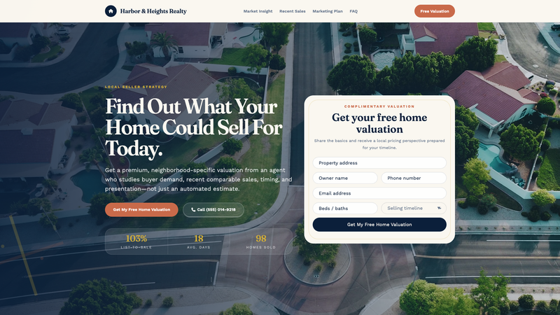 Home Valuation Real Estate Agent Landing Page