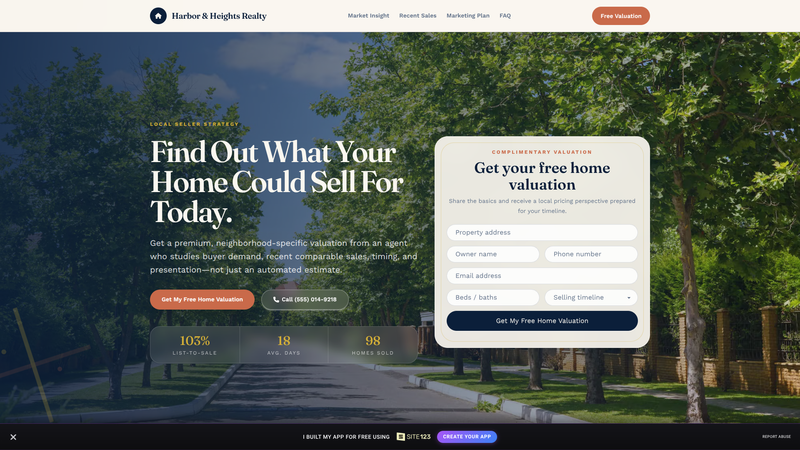 Home Valuation Real Estate Agent Landing Page