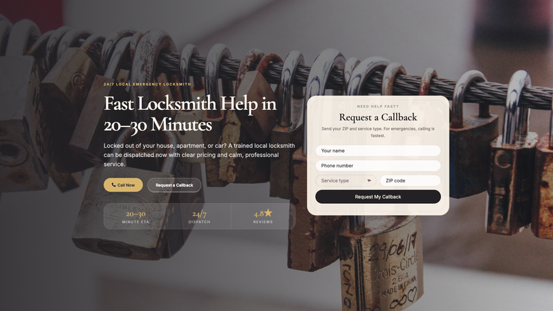 24/7 Emergency Locksmith Lead Page