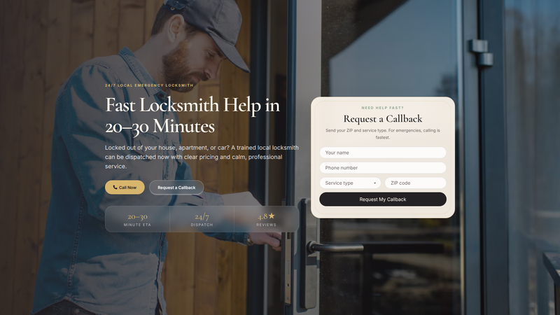 24/7 Emergency Locksmith Lead Page