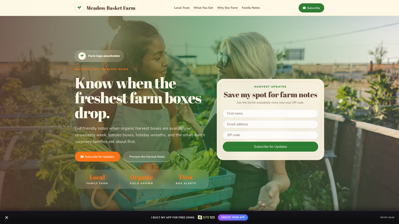 Farm Box Seasonal Updates Landing Page
