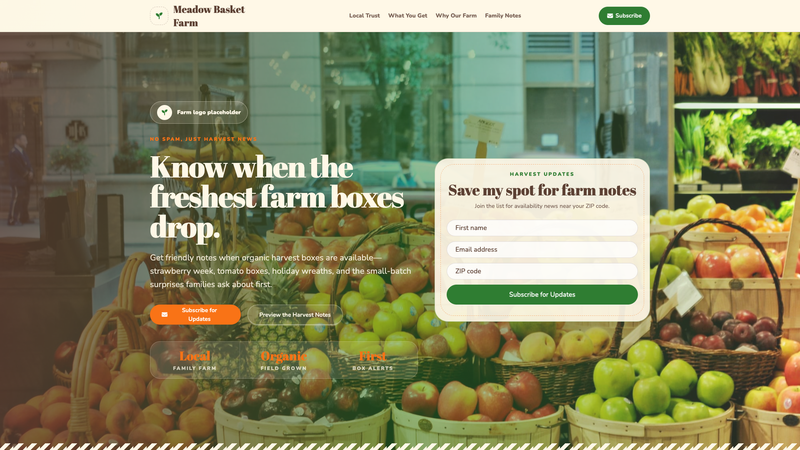 Farm Box Seasonal Updates Landing Page