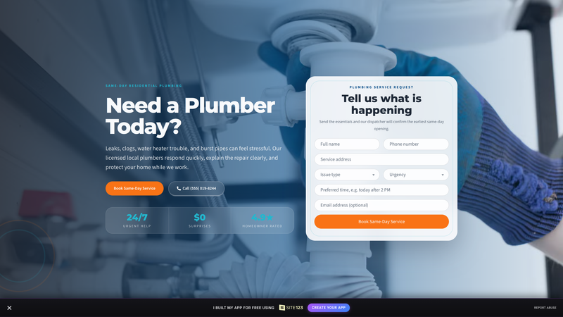 Same-Day Plumber Booking Landing Page